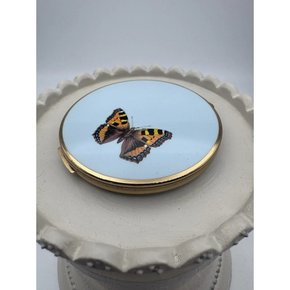 Vintage 1970's Stratton England Double Mirror Compact Butterfly Floral Baby Blue